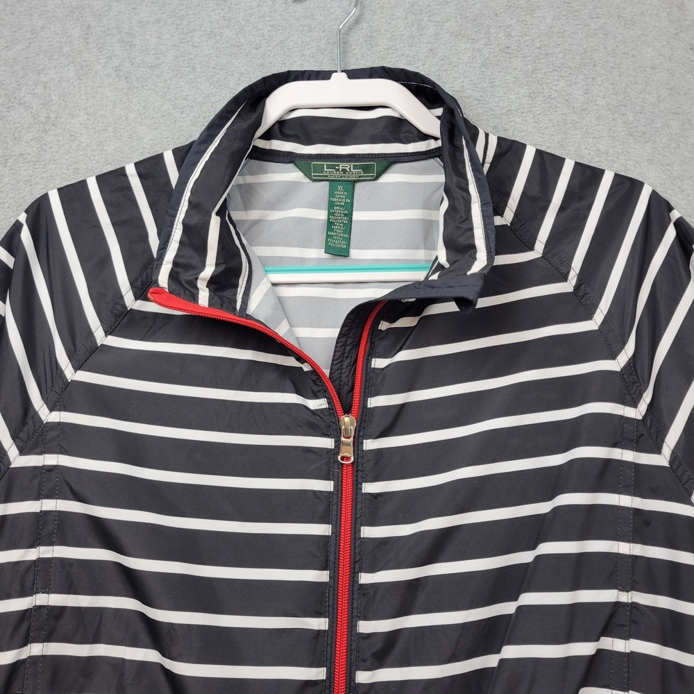 Vintage Lauren Ralph Lauren Active Jacket Womens L Black White Stripe Nautical - Picture 11 of 16